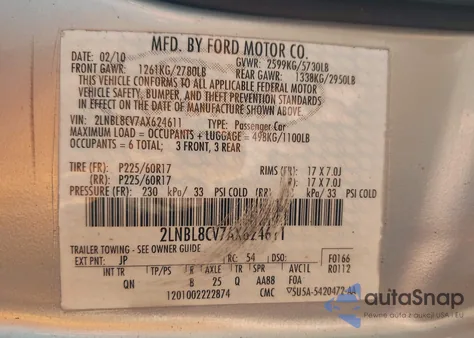 2010 Lincoln Town Car Signature Limited из США, поврежденный, VIN 2LNBL8CV7AX624611